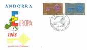 FRENCH ANDORRA  EUROPA CEPT 1968   FDC - 1968