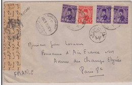 Egypte -  ENVELOPPE Par AVION Avec CENSURE  Pour Paris - 1950 - Briefe U. Dokumente