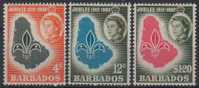 BARBADOS 1962 GOLDEN JUBILEE OF BARBADOS SCOUTING ASSOCIATION SCOUTS SET OF 3 NHM (**) - Nuevos