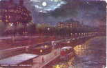 London By MOONLIGHT - Thames Embankment (R Tuck's) - LONDON - River Thames