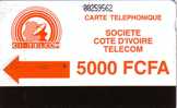 COTE D´IVOIRE CI-TELCOM 5000F ORANGE UT RARE - Ivoorkust