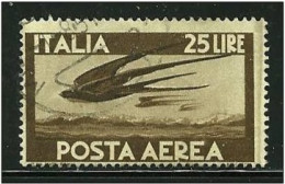 ● ITALIA 1947 / 55 - P.A. Democratica - N. 133 Usato, Fil. CD  - Cat. ? € - Lotto N. 5651 - Airmail