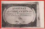 CARTE POSTALE BILLET ASSIGNAT DE CINQ CENTS LIVRES DOMAINES NATIONAUX Editeur A Bergeret Dos Simple 1900 - Monete (rappresentazioni)