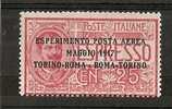 1917 REGNO POSTA AEREA ROMA TORINO MH * - RR6780 - Correo Aéreo