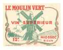 Etiquettes De Vin De Table Supérieur  -  Le Moulin Vert  -  Miossec  à  Sizun  (29)  - Moulin à Vent - Mulini A Vento