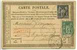 FRANCE CARTE POSTALE  AFFRANCHISSEMENT TYPE SAGE DE PARIS A REMIREMONT 1878 AVEC # 65 - 1876-1878 Sage (Tipo I)