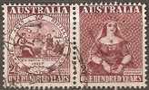AUSTRALIA - 1950 2½d Postage Stamp Centenary Pair, Perfed "T". Scott 229a. Used - Perfin