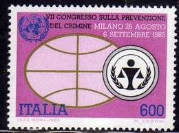 ITALIA REPUBBLICA ITALY REPUBLIC 1985 CONGRESSO PROBLEMI PREVENZIONE DEL CRIMINE CRIME PREVENTION ONU MILANO LIRE 600MNH - 1981-90: Mint/hinged