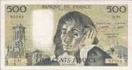 - BILLETS - FRANCE - 500 F -  PASCAL - G.6-2-1986-G -  70035  - - 500 F 1968-1993 ''Pascal''