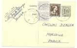 REF LCE1 - BELGIQUE EP CP QUAREGNON / MARSEILLE 12/7/1953 - Cartes Postales 1951-..