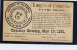 1881 Knights Of Columbia Indianapolis Division Advertizing On UX-5 Postal Card - Poststempel