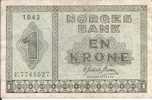 - NORVEGE - NORGES BANK - 1943 - EN KRONE - F - 7741527 - - Norvège