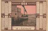 1934. Calendrier Offert Par Le Releveur Et L´Encaisseur De L´Electricité. Illustration : Retour De Pêche. - Groot Formaat: 1921-40