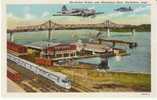 Burlington Iowa Municipal River Terminal, Mississippi River Scene, Dock, Train, Plane, On C1930s Vintage Postcard - Andere & Zonder Classificatie