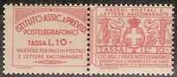 1936 REGNO ASSICURATIVI 10 LIRE MNH ** CERTIFICATO - 2 - Tax On Money Orders