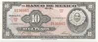 MEXICO 10 PESOS BLACK  WOMAN  FRONT LANDSCAPE BACK  DATED 8-11-1961 P58i SERIE LU  UNC READ DESCRIPTION !! - Mexique