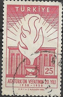 TURKEY 1958 20th Death Anniv Of Kemal Ataturk - 25k Flame Of Remembrance FU - Oblitérés