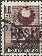 TURKEY 1951 Official - Inonu - 10k. - Brown  FU - Francobolli Di Servizio