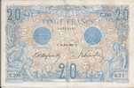 -  FRANCE - BILLET - 20 F - BLEU - C - 28 AVRIL 1906 - C  - N° 631 - - 20 F 1905-1913 ''Bleu''