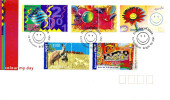 AUSTRALIA  FDC COLOUR MY DAY ABORIGINAL ART ANIMAL ETC. SET OF 5 STAMPS  DATED 24-04-2001 CTO SG? READ DESCRIPTION !! - Lettres & Documents