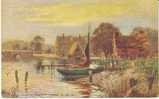 Wooten Creek, Isle Of Wight UK, Pike Artist Signed Landscape Scene With Boat Cottage, On C1910s Vintage Postcard - Other & Unclassified