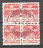 Denmark 1972 Mi. 525y   70 Ø Wellenlinien Numbers & Waves Flour Papier 4-Block Deluxe Cancel !! - Usado