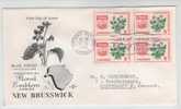 Canada FDC 3-2-1965 Block Of 4, Blue Violet NEW BRUNSWICK With Cachet Sent To Denmark - 1961-1970