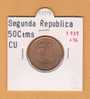 II REPUBLICA  50  CENTIMOS  COBRE  KM#754.1          1.937 #36    EBC/XF     DL-9157 - 50 Centimos