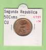 II REPUBLICA  50  CENTIMOS  COBRE  KM#754.1          1.937 #36    EBC/XF    DL-9161 - 50 Céntimos