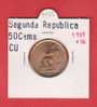 II REPUBLICA  50  CENTIMOS  COBRE  KM#754.1          1.937 #36    SC/UNC    DL-9175 - 50 Centiemen