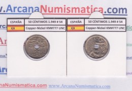 ESPAÑA / FRANCO   50  CENTIMOS  1.949  #54  CU NI  KM#777  SC/UNC     T-DL-9210 - 50 Centesimi