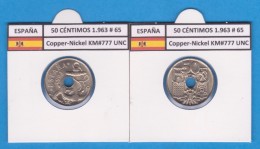 ESPAÑA / FRANCO   50  CENTIMOS  1.963  #65  CU NI  KM#777  SC/UNC     T-DL-9212 - 50 Céntimos