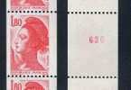FRANCE - TYPE LIBERTE 1.80 Francs Rouge - NUMERO ROUGE DE ROULETTE # 2223a ** - Coil Stamps