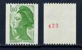 FRANCE - TYPE LIBERTE 1.60 Francs Vert - NUMERO ROUGE DE ROULETTE # 2222a ** - Rollo De Sellos