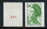 FRANCE - TYPE LIBERTE 1.80 Francs Vert - NUMERO ROUGE DE ROULETTE # 2378a ** - Coil Stamps