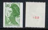 FRANCE - TYPE LIBERTE 1.80 Francs Vert - NUMERO ROUGE DE ROULETTE # 2378a ** - Coil Stamps