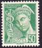 France Mercure N°  414 B ** Le 50 Centimes Vert - 1938-42 Mercurius