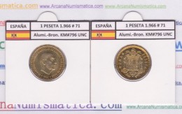 ESPAÑA / FRANCO   1  PESETA   1.966 #71  Aluminio-Bronce  KM#796  SC/UNC     T-DL-9267 - 1 Peseta