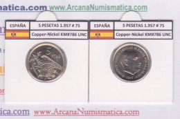 ESPAÑA / FRANCO   5  PESETAS   1.957 #75  CU NI  SC/UNC  KM#786     T-DL-9302 - 5 Pesetas