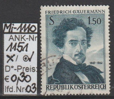 1962 - ÖSTERREICH - SM "100. Todestag Von Friedrich Gauermann" -  O Gestempelt - S: Scan (1151o 03  At) - Used Stamps