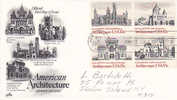 FDC American Architecture - Block Of 4 Stamps - 1981-1990