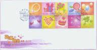 FDC 2009 Happy Times Stamps Champagne Liquor Wine Pearl Bouquet Rose Candy Balloon Heart Cake Clover Strawberry - Vinos Y Alcoholes