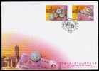 FDC 1999 50th Anni New Taiwan Dollars Stamps Coin Banknote Architecture - Monnaies