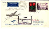 1er VOLS N°490-495 Luxembourg-VILLE 3.6.55 S:l;&ER Vol Lufthansa HAMBURG-NEW YORK(Prifix D4). TB - Covers & Documents