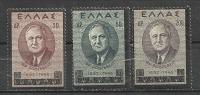 GREECE 1945 - DEATH OF ROOSEVELT - CPL. SET - MH MINT HINGED - Unused Stamps