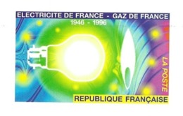 ELECTRICITE DE FRANCE GAZ DE FRANCE 1946 1996 - PAP ENTIER POSTAL FLAMME ILLUSTREE APOTHICAIRERIE, EGLISE MONTLUEL AIN - Electricité