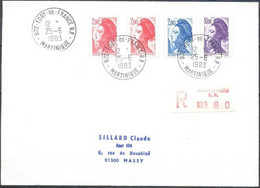 Enveloppe Rec De 972  FORT DE FRANCE Postée Le 25 6 1983 Pour 91300 MASSY Liberté De GANDON Y.T. 2274x2 2275 2276 - 1982-1990 Libertà Di Gandon