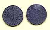 LOT 2 MONNAIES ANCIENNES III REICH- 10 PFENNIG  ALLIAGE ZING- 1940 ET 1941 - 10 Reichspfennig