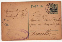 ENTIER POSTAL De HAL Pour Bruxelles - CENSURE à BRUXELLES - 1915 - - OC1/25 Gouvernement Général