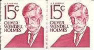 US Scott 1305E Line Pair - 15 Cent Oliver Wendell Holmes - Mint Never Hinged - Coils & Coil Singles